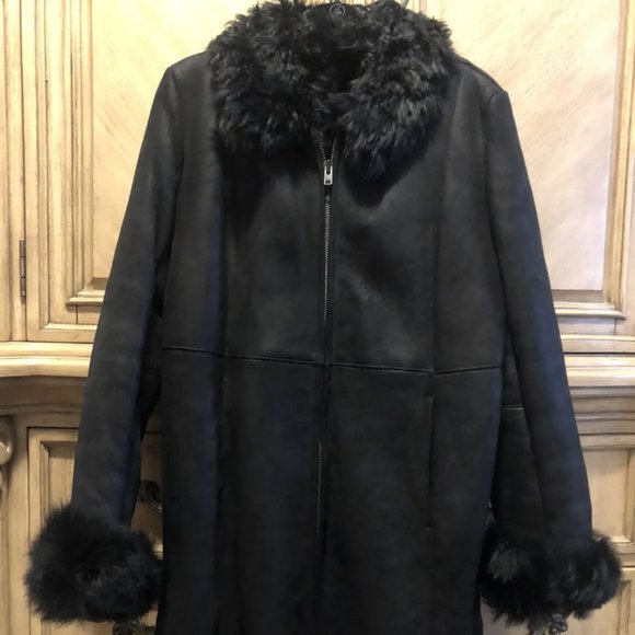 WOMEN'S Chas Mackenzie REAL SHEEPSKIN COAT SIZE XL MADE IN UK/ ENGLAND - Picture 1 of 8